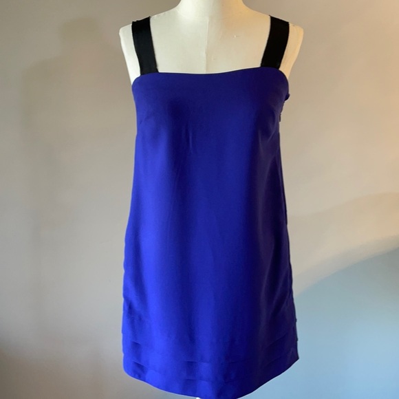 BANANA REPUBLIC TANK DRESS. Petite 4. Tiered hemline, square neck, purple w/blk - Picture 1 of 14